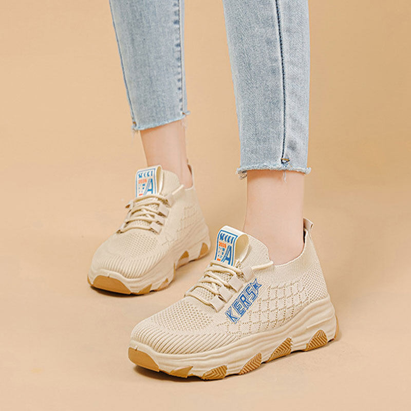 QiaoYiLuo Women's sneakers New fly-woven breathable casual running shoes Heightened casual shoes for schoolgirls