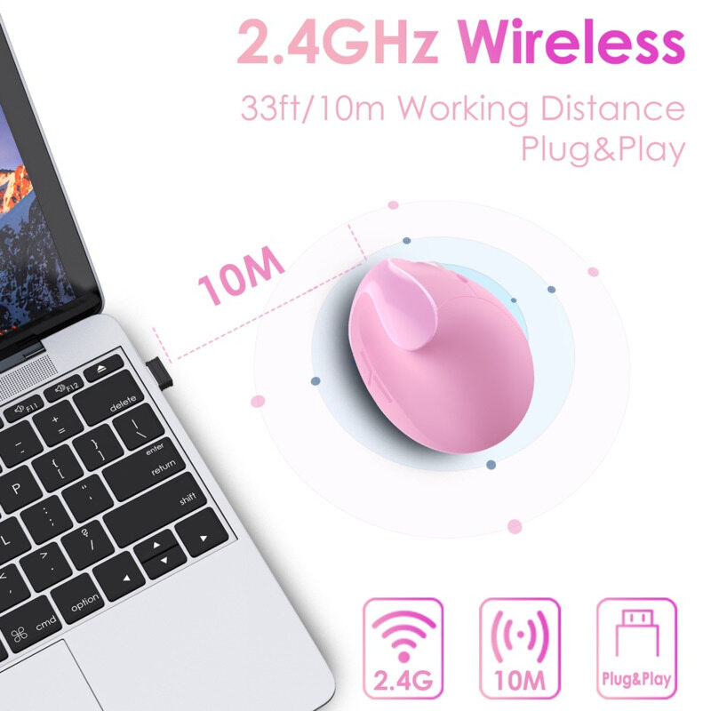 Jelly Comb Chuột Đứng Chuột Không Dây Chuột Không Dây Công Thái Học Màu Hồng Có Thể Sạc Lại 2.4G Chuột Không Dây Cho PC/Máy Tính Xách Tay/Windows/Io S