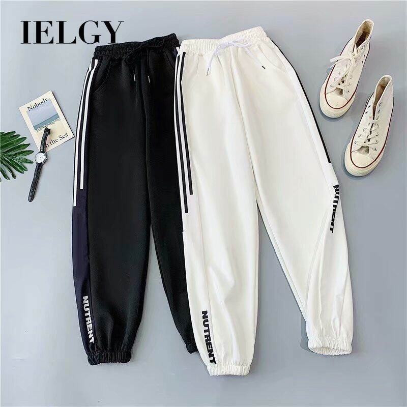 IELGY plus size casual pants black sports nine points