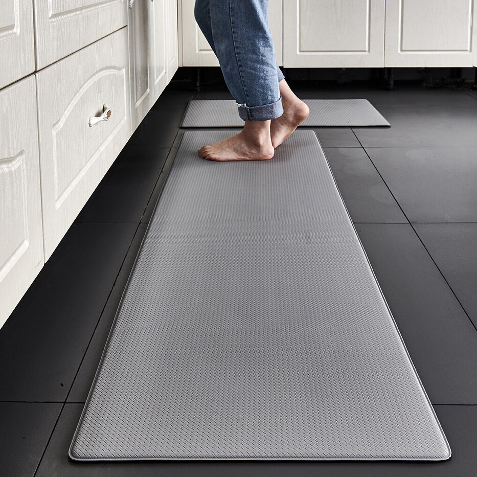New Thicken 9mm Pu Kitchen Mat Waterproof and Oil Proof Kitchen Carpets Washed Leather Anti-Fatigue Kitchen Rug Rectangular Solid Color Slow Rebound Nordic Kitchen Floor Mat/ Non-slip Door mat