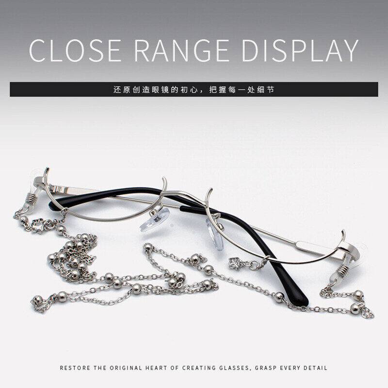 Lower Half Frame Glasses Women's Water Droplets Without Lens Decoration Cos Second Element With Chain Glasses Frame
