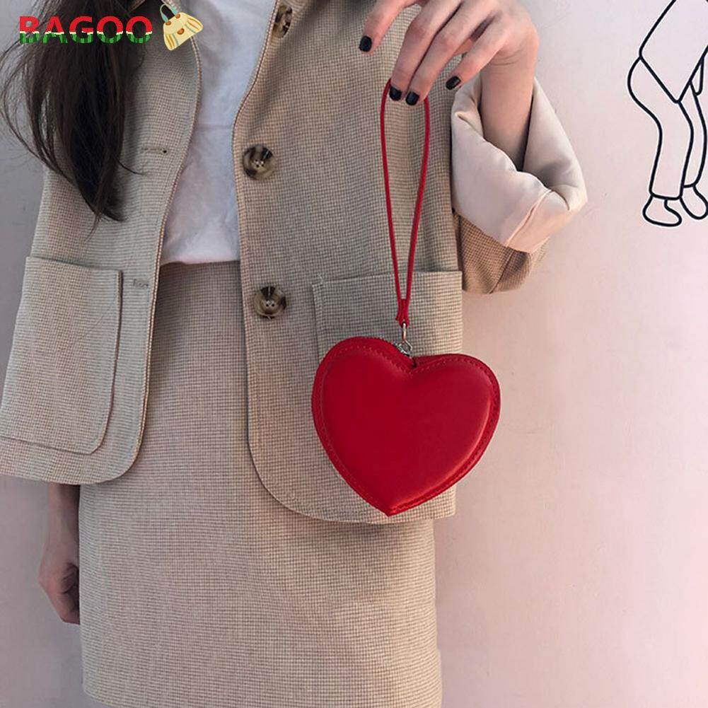 BAGOO Fashion Red love Heart Shaped Mini Handbag Clutch Women PU Leather Coin Purse wallet Ladies New year Party Wristlet
