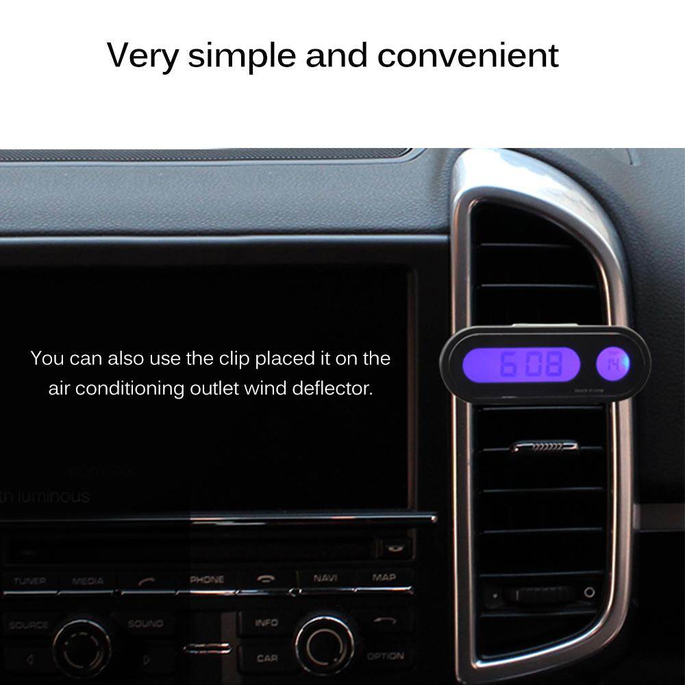 Car Mini Electronic Clock Time Watch Auto Dashboard Clocks Luminous Black Digital Display Car Accessories Car Dashboard Clock 2-in-1 Function with Double-sided Sticker