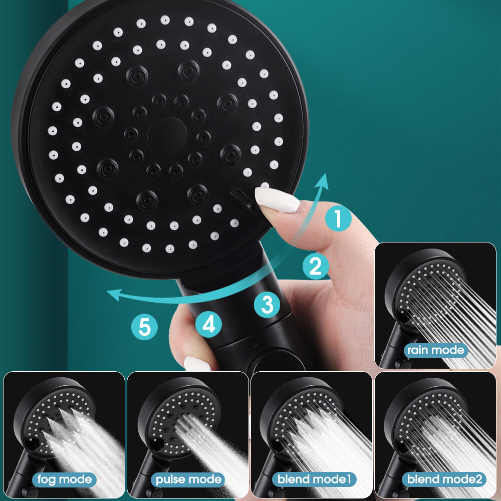 Multifunctional High Pressure Shower Head with 5 Modes Adjustable Shower Shower Bathroom Accessories
