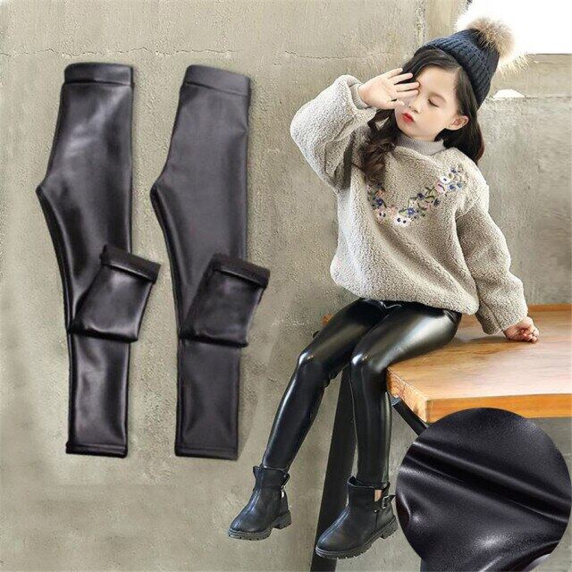 Quần Nữ PU Quần Legging Xuân Thu Cho Bé Gái Quần Da Bó Sát Quần Legging