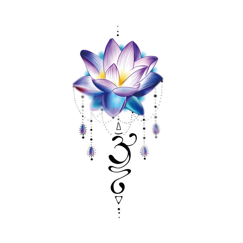 Sanskrit lotus blue water lily temporary tattoo stickers yoga holy OM symbol ankle calf lotus waterproof lasting female cover
