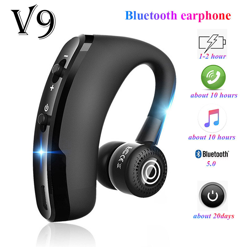 New V9 Single Wireless Bluetooth Earphone with Mic Handsfree Earbuds Stereo Headphones