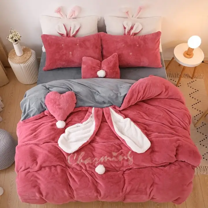 Luxury Bedding Set Fleece Velvet Lovely Rabbit Ears Warm Flannel Duvet Cover Sets Pillowcases Bed Sheet Twin Queen King Size Throw Pillow Case Lazada Singapore - What Size Throw For A Queen Bed Luxury Bedding Set Fleece Velvet Lovely Rabbit Ears Warm Flannel Duvet Cover Sets Pillowcases Bed Sheet Twin Queen King Size Throw Pillow Case Lazada Singapore - What Size Throw For A Queen Bed