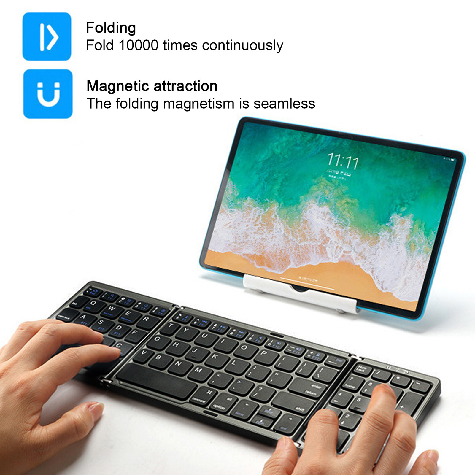 Large Storage B088 Foldable Keyboard Ergonomic Rechargeable Three Folding Long Battery Life with Number Pad Typing 81 Keys Laptop Tablet Bluetooth-compatible Wireless Keypad for iOS/for Android/for Windows Durable Bluetooth-compatible Keyboard