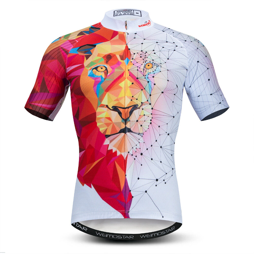 MOOZ Men Short Sleeve Cycling Jersey Mountain Bike Breathable Short Sleeve Tops Bicycle 3D Lion