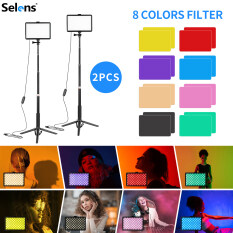 Selens 2 Chiếc Đèn LED Ánh Sáng Phụ 8 Inch Có Thể Điều Chỉnh Độ Sáng Đèn Dạng Tấm Với 8 Bộ Lọc USB Đèn Vuông Cho Phát Trực Tiếp Ánh Sáng Phòng Chụp Ảnh