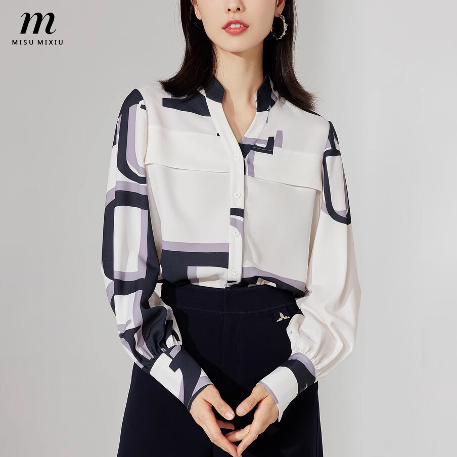 Misumixiu retro printed shirt women's 2023 autumn new loose v-neck long sleeve shirt tops