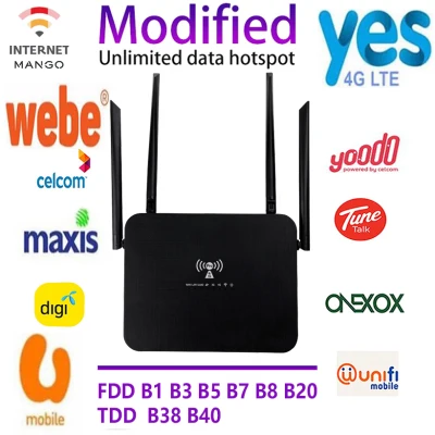 (Modified Router)300Mbps Wifi Routers Unlocked 4G lte cpe Router with LAN Port Support SIM card Portable Wireless Router wifi 4G Router Suitable for Malaysia SIM card, unlimited data