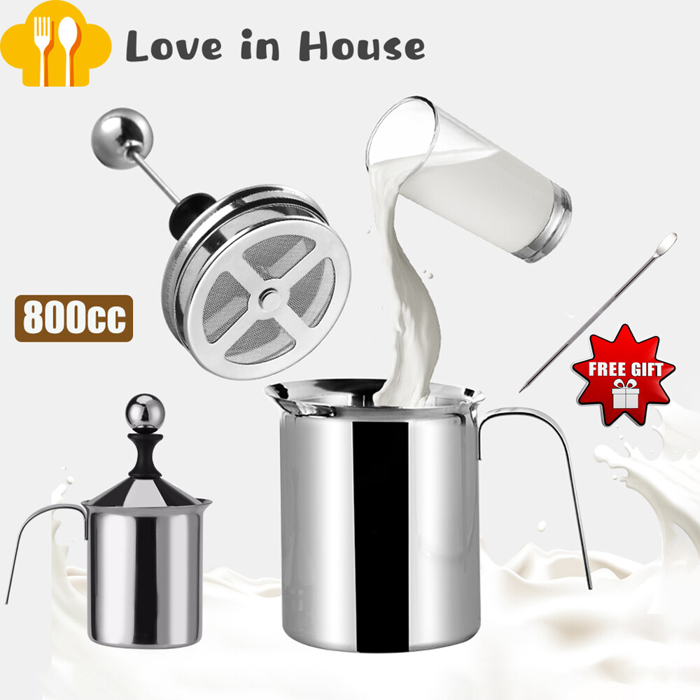 800ML Stainless Steel Milk Frother Coffee Mixer Milk Frother Cappuccino Latte Double Grid Delicate Foam For Coffee Accessories