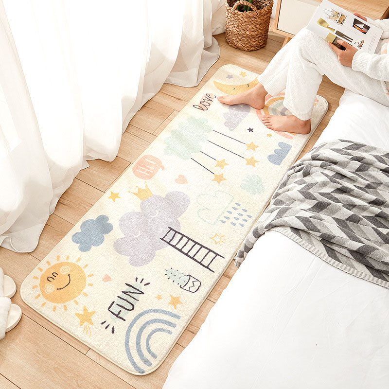 Bedroom Floor Mat Thickened Bedroom Bedside Blanket Home Simple Living Room Non-Slip Rug Foot Mat Area Rug Coffee Table Carpet Long Tatami Mat Doormat