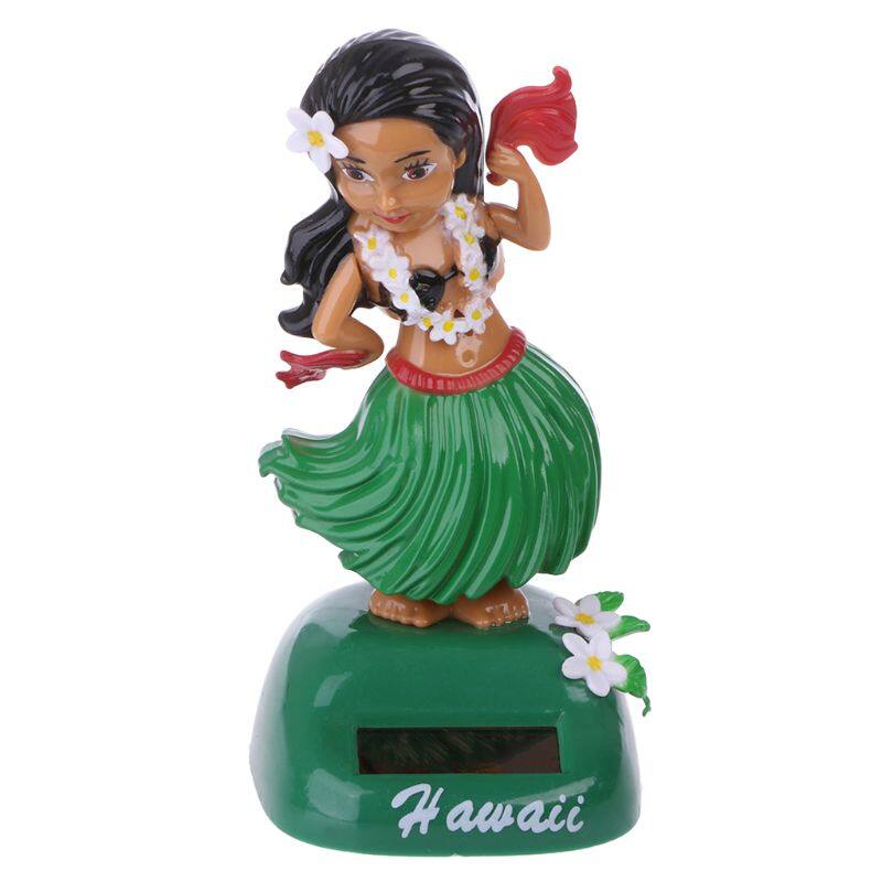 1PC Car Ornaments Hawaii Girl Hula Shaking Head Toy Solar Powered Auto Interior