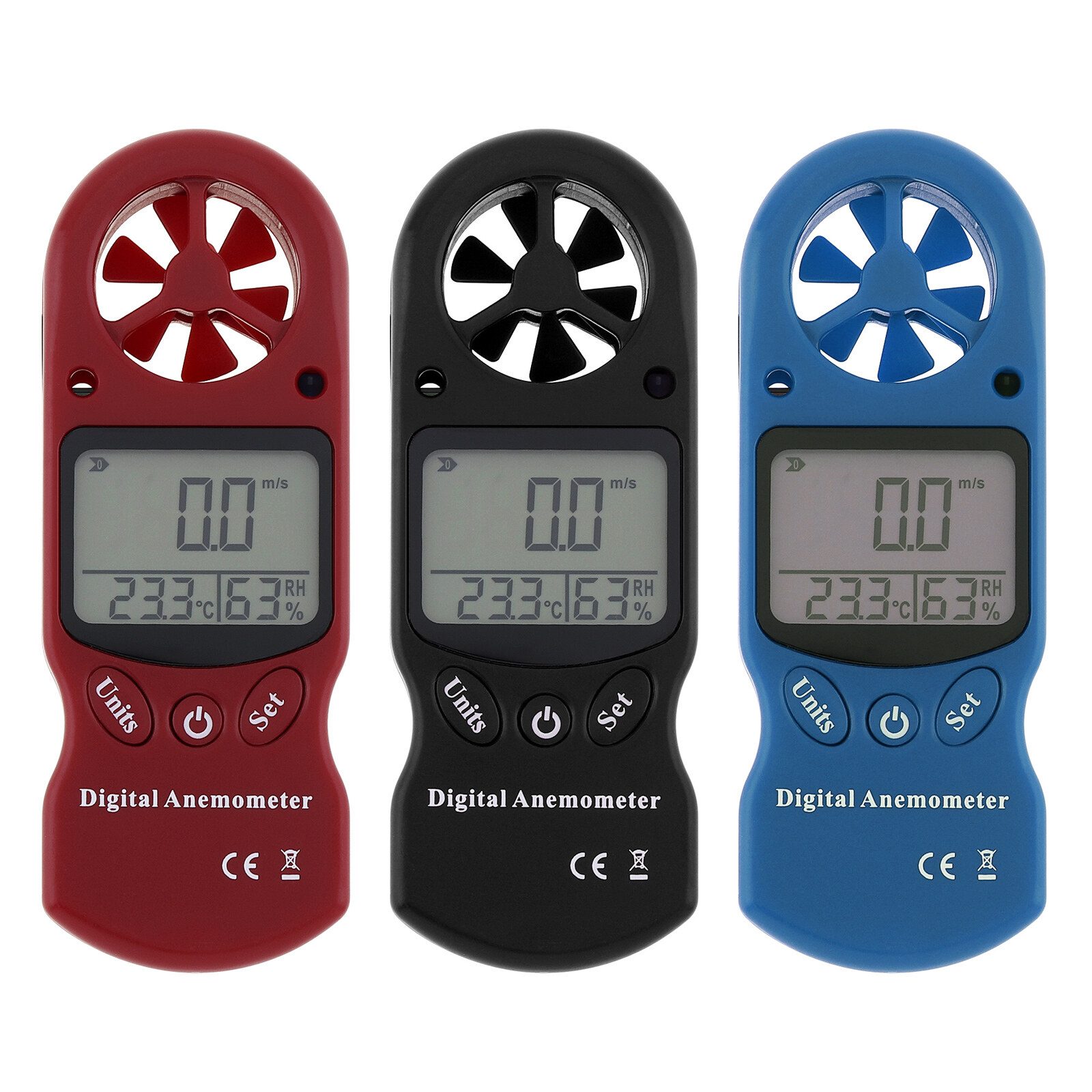 3 In 1 Digital Anemometer Handheld Wind Speed Meter with Temperature and Humidity