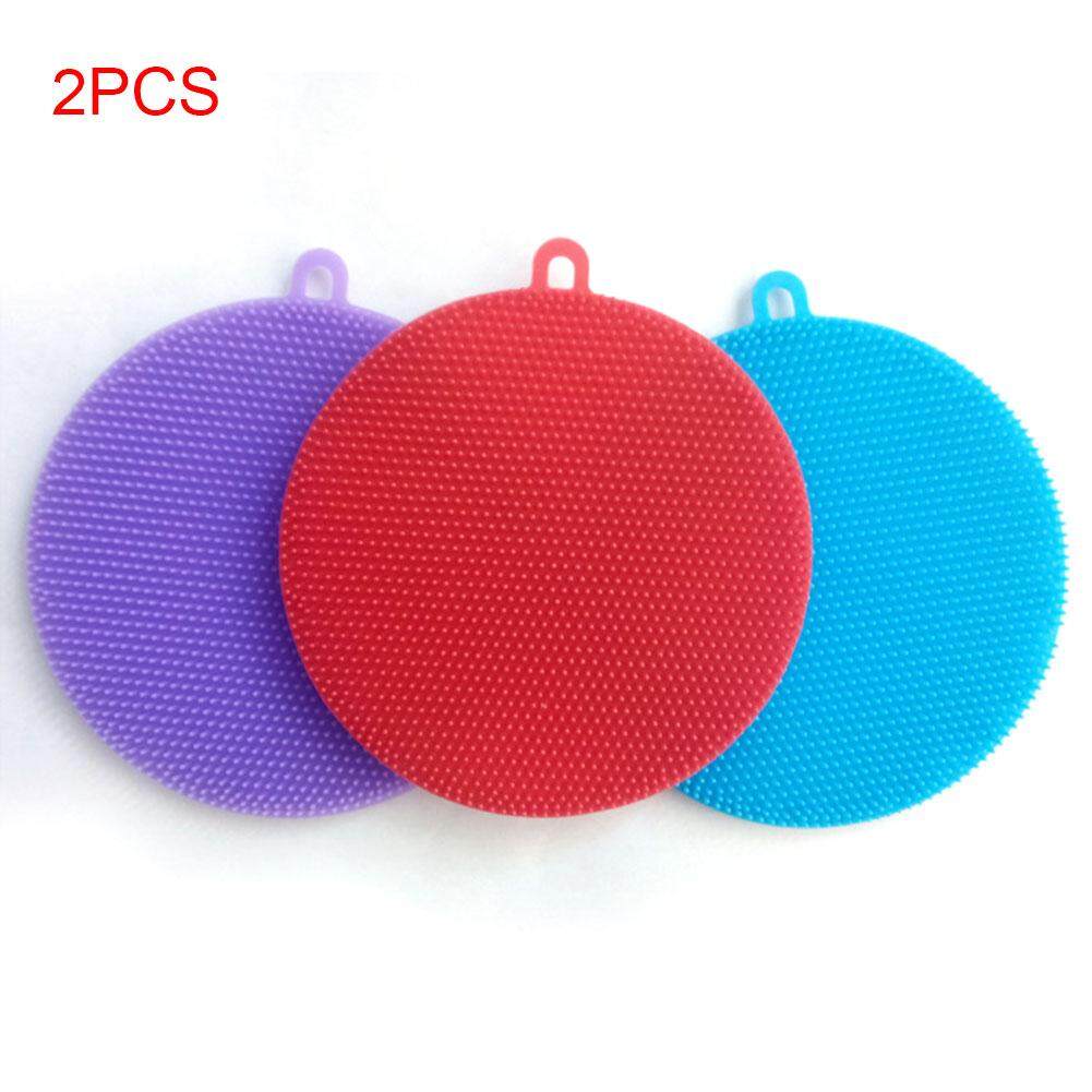 BỘ 2 Dụng Cụ Coaster Đầy Màu Sắc Đa Năng Nồi Silicone Bàn Chải Cọ Rửa Làm Sạch Tròn