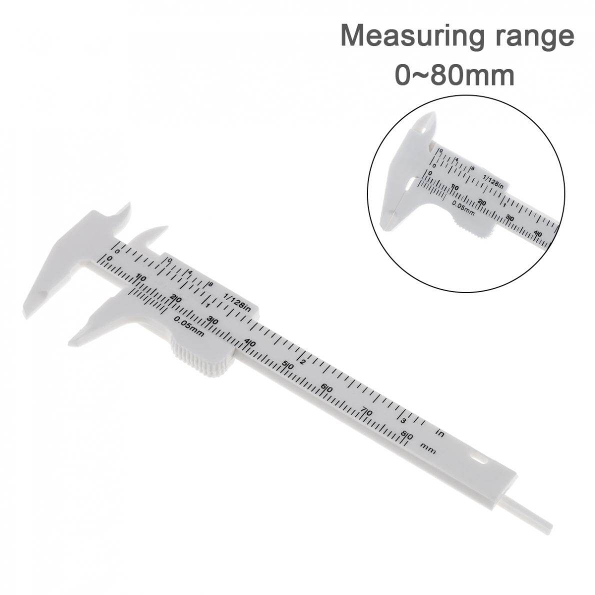 Thước Cặp Vecnê Nhựa Màu Trắng Cân Đôi 0-80Mm Với Số Đo Nhỏ