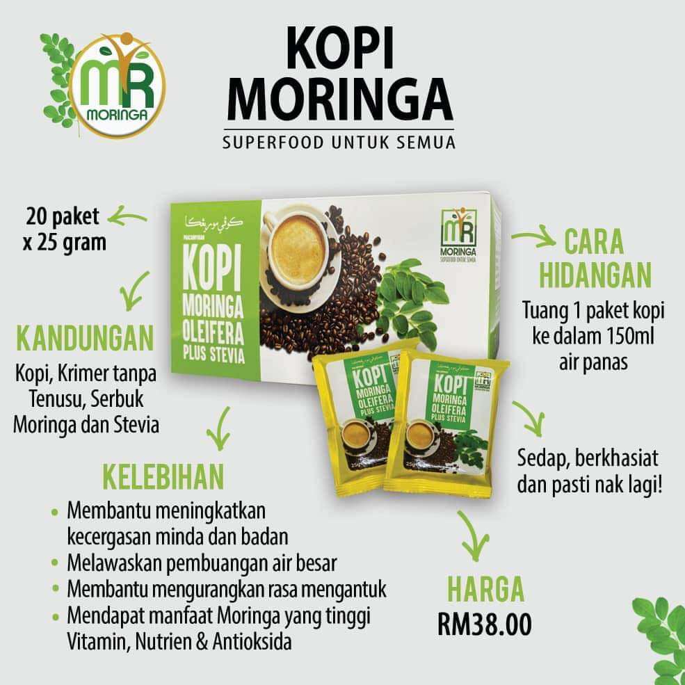 【mr Moringa】kopi Moringa Daun Kelor Tanpa Gula - Khasiat Pemanis Stevia 