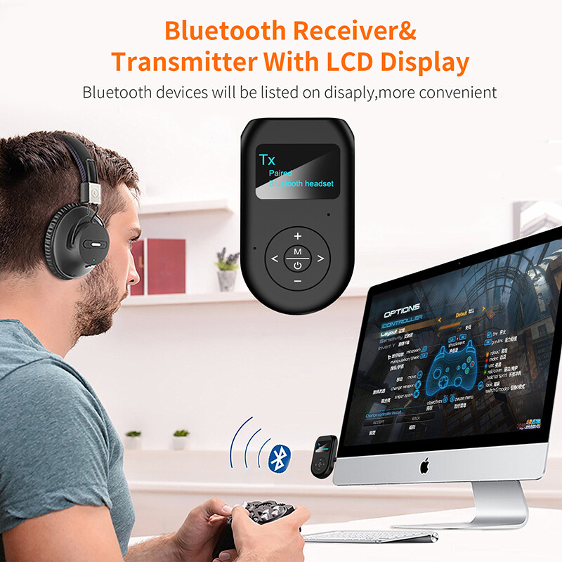 VAORLO Màn Hình LCD Bluetooth 5.0 Bộ Thu Phát Âm Thanh Với Micrô Rảnh Tay Gọi 3.5Mm AUX RCA Jack Bộ Chuyển Đổi Không Dây Độ Trễ Thấp Âm Thanh Nổi Dongle Cho T V PC Bộ Xe Hơi