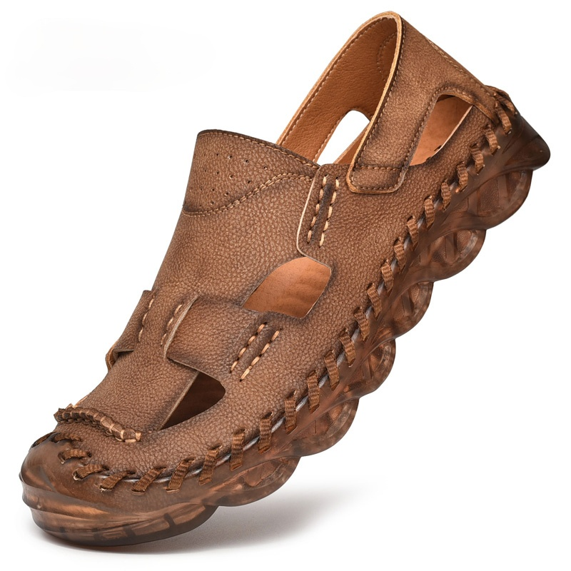 2021 Summer Men's Soft Leather Sandals Handmade Classic Men Slippers Walking Beach Sandalias Outdoor Men Roman Sandals Big Size 38-46