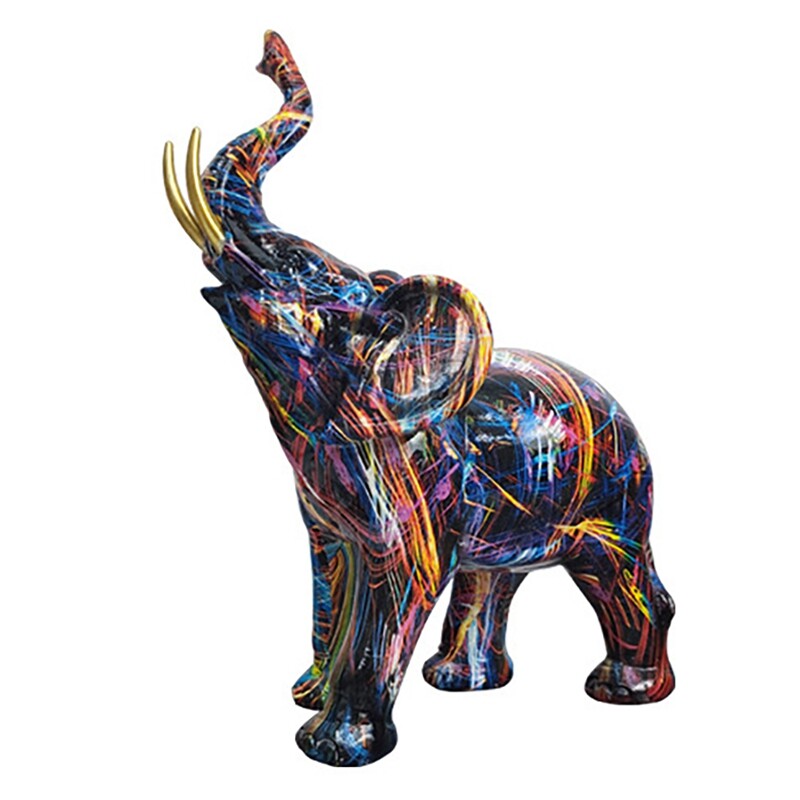 Nordic Painting Graffiti Elephant Sculpture Figurine Colorful Art