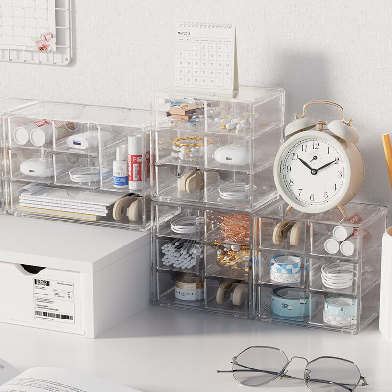 Desktop cabinet storage box transparent drawer-type separated pen container student office desk stationery storage box rack