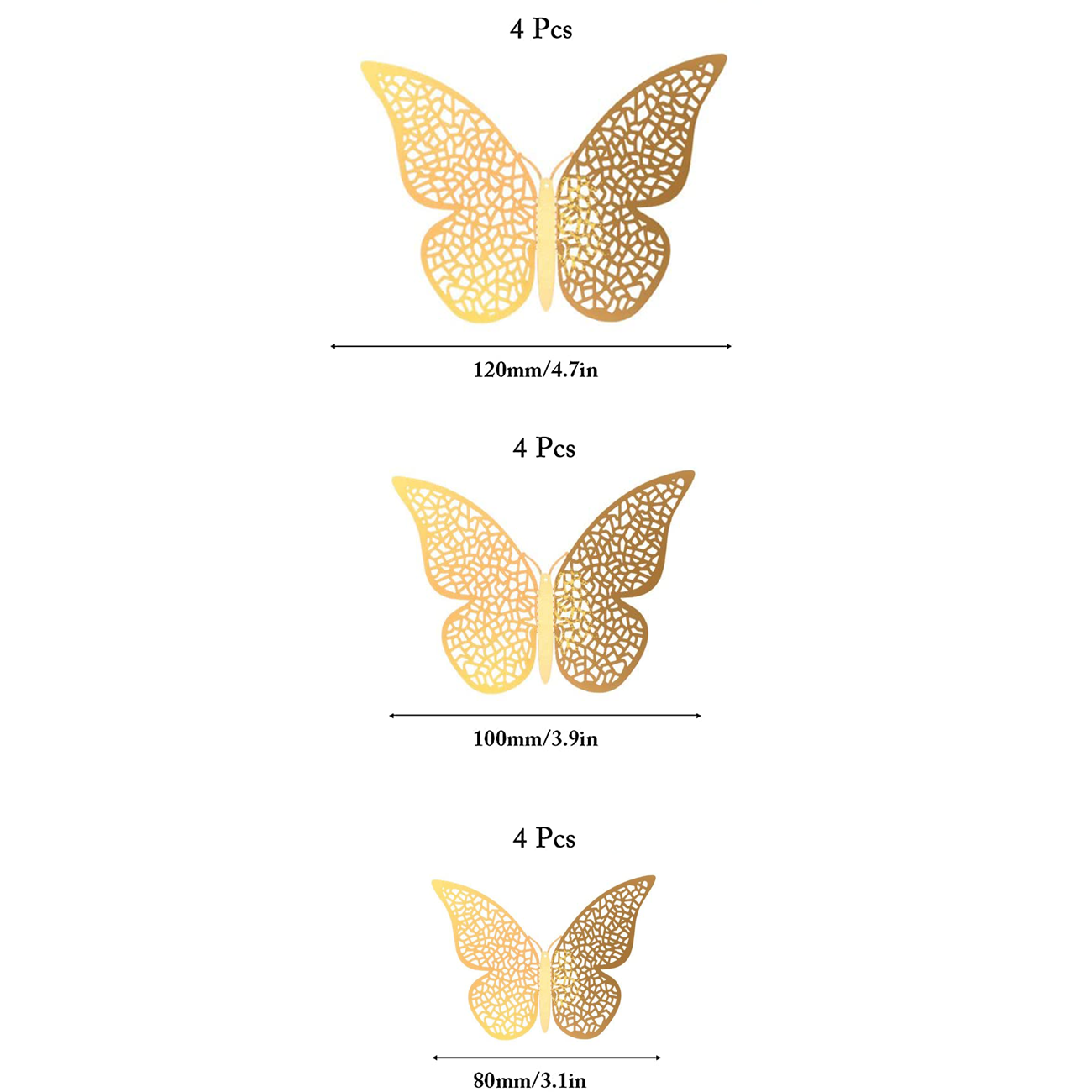 Gold Mirror Butterfly Cake Toppers - 12-Piece Set For Wedding & Birthday Cakes