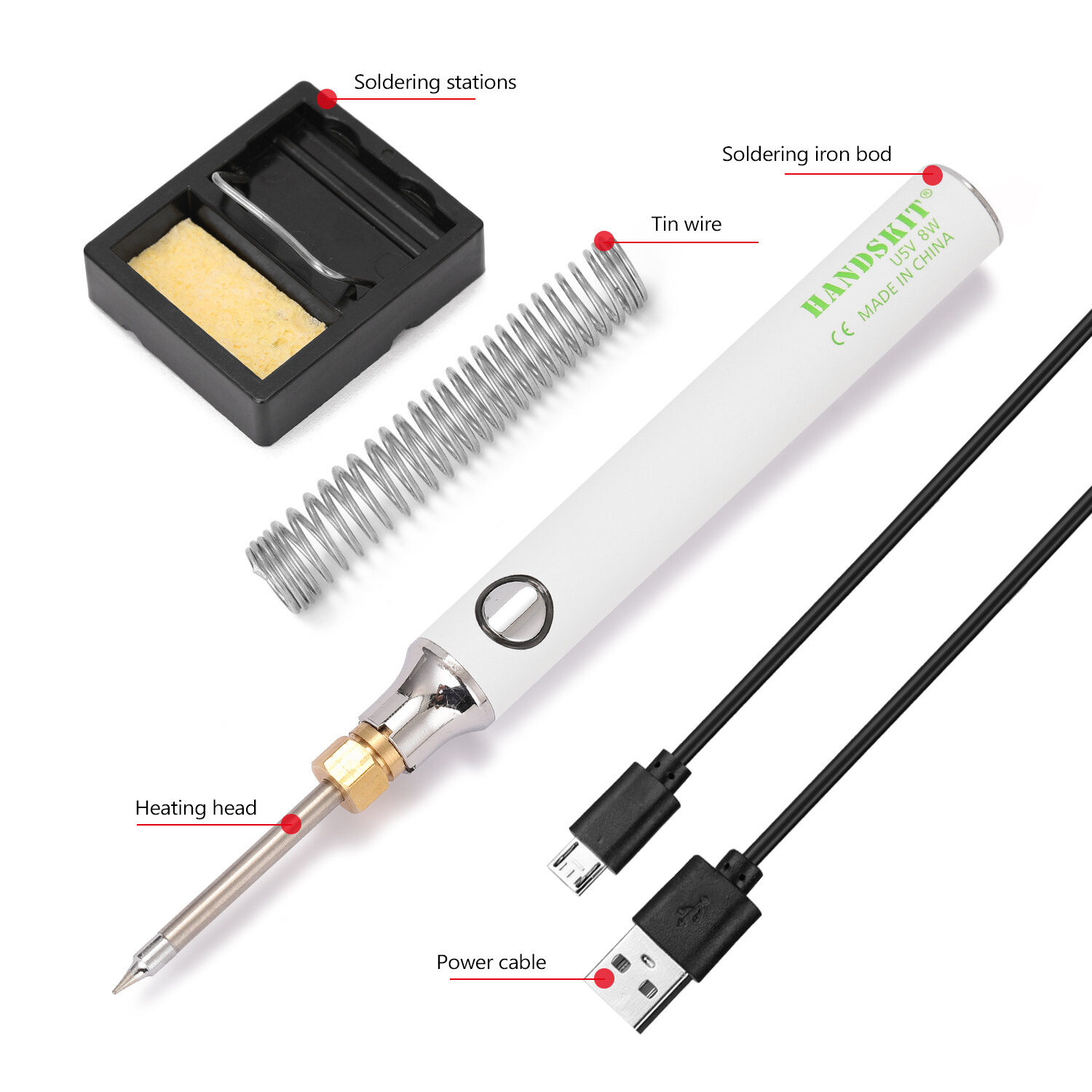 KKmoon HANDSKIT USB Charging Soldering Iron 5V 8W Adjustable Temperature Electric Soldering Iron Kit with Soldering Stand Soldering Wire