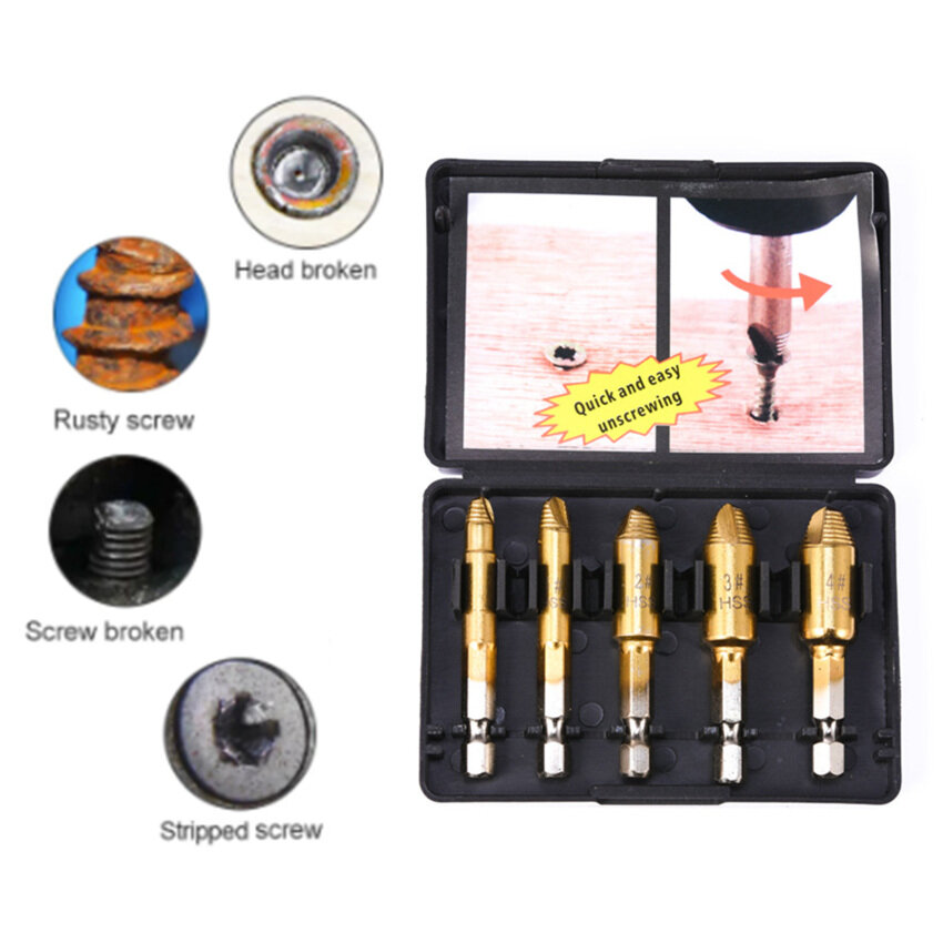 5 Cái/bộ Mũi Khoan Tháo Vít Hư Hỏng Dụng Cụ Tháo Vít Bu Lông Gãy Bộ Mũi Khoan Vít Lục Giác Gãy Dễ Dàng Và Nhanh Chóng