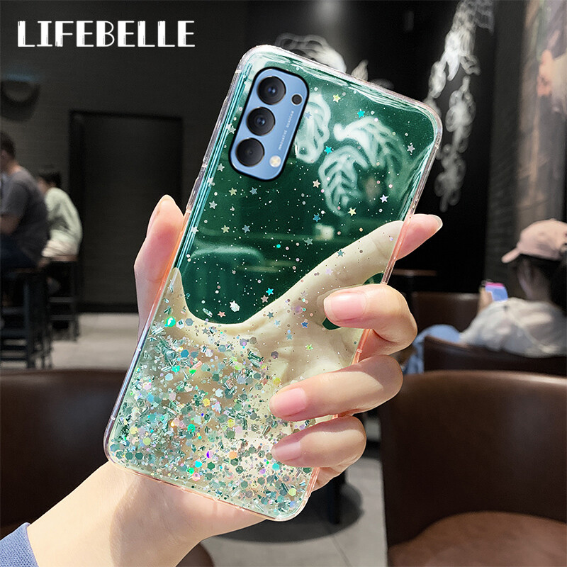 LIFEBELLE Casing for OPPO Reno5 / Reno5 Pro 5G Case, Women Luxury Fashion Glitter Star Foil Sparkle Phone Cases Clear Flexible Soft Rubber TPU Bumper Bling Protective Casing Back Cover for OPPO Reno 5 / Reno 5 Pro
