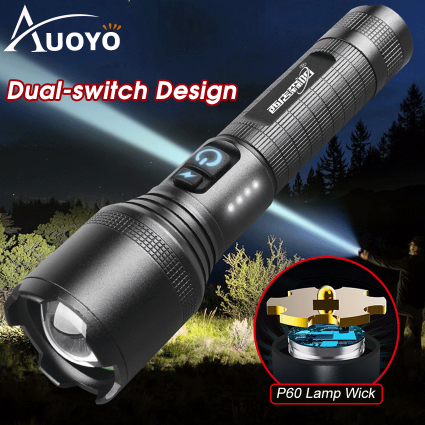 Auoyo Outdoor Flashlight LED Torch Light Zoomable Outdoor Flash Light