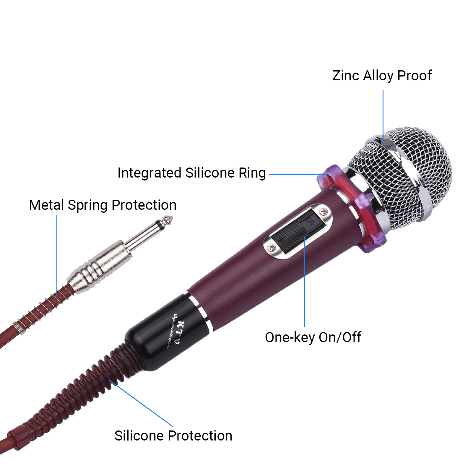 Dynamic Handheld Cardioid Condenser Microphone Wired Mic 4.5m/15ft Cable 6.35mm Plug for Music Singing Karaoke Stage Live Performance
