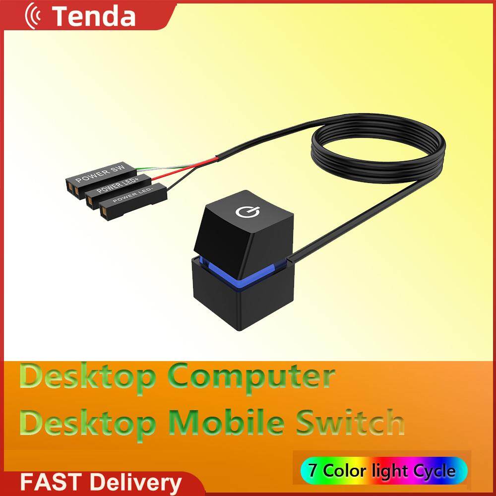 2m Portable Colorful LED Lights Computer Desktop Switch PC Motherboard External Start Power On/Off Button Extension Cable for Home Office Cafe Black