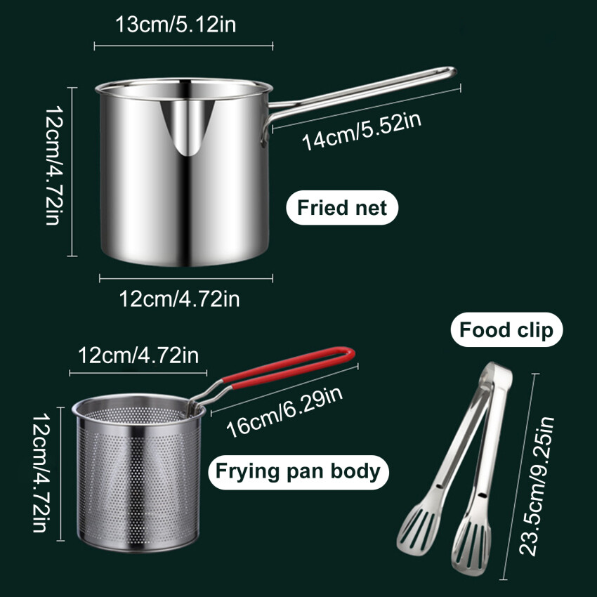 1200ML Deep Frying Pot 304 Stainless Steel Kitchen Fryer With Strainer Tempura Fryer Pan Chicken Fried Chicken Cooking Tools