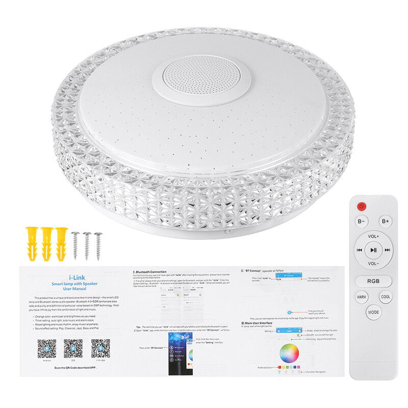 MAEREX Đèn Trần LED 2835SMD 200W, Loa Nghe Nhạc Bluetooth Ứng Dụng Acrylic Thay Đổi Độ Sáng RGB Với Điều Khiển Từ Xa Đèn 3000-6500K Trang Trí Tiệc Quán Bar Gia Đình AC220V