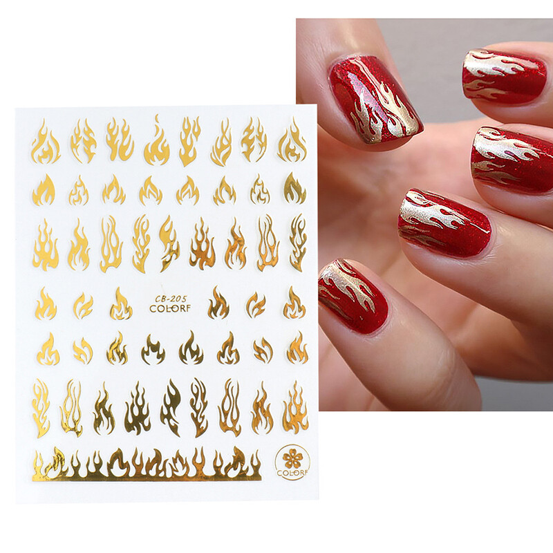 【QIAONSHOP】miếng Dán Móng Lửa Hình Ba Chiều, 3d, Ngọn Lửa Lửa, Thanh Trượt, Vàng, Đen, Mùa Hè, Làm Móng, Đề Can, Tự Làm, Trang Trí Móng Tay, Dụng Cụ Trang Trí
