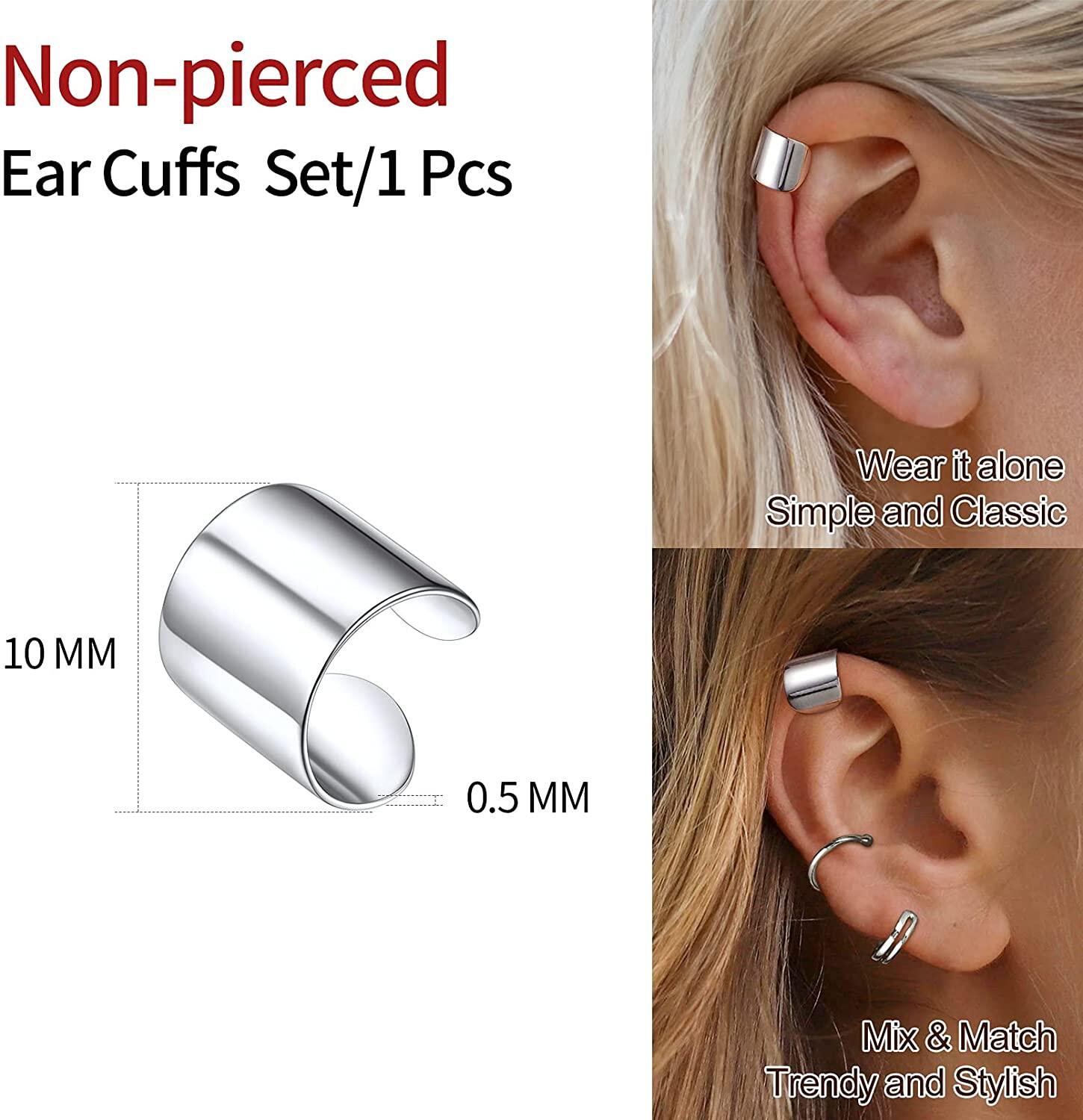 ChicSilver Khuyên Tai Vòng Bít Tai Đơn Giản Kẹp Sụn Không Xỏ Bằng Bạc Sterling 925