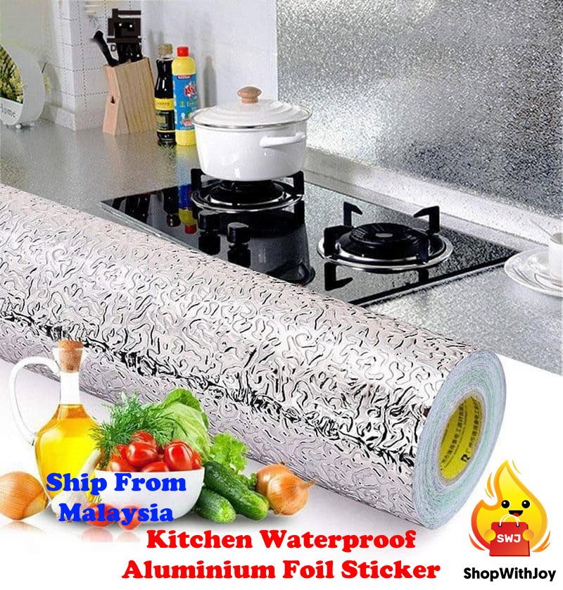 Msia Stock Waterproof Aluminum Foil Wallpaper Kitchen Sticker Dapur Kalis Air Dinding Home Diy Alas Cabinet Stickers Lazada