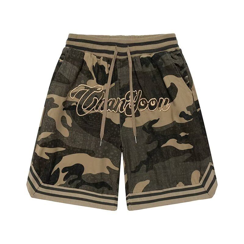 TIDE BEAR Men's Lazy Loose Camouflage Print Casual Shorts elastic waist tie basketball shorts