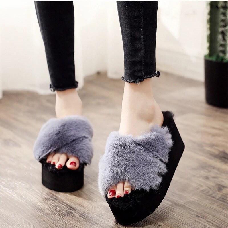 fluffy platform flip flops