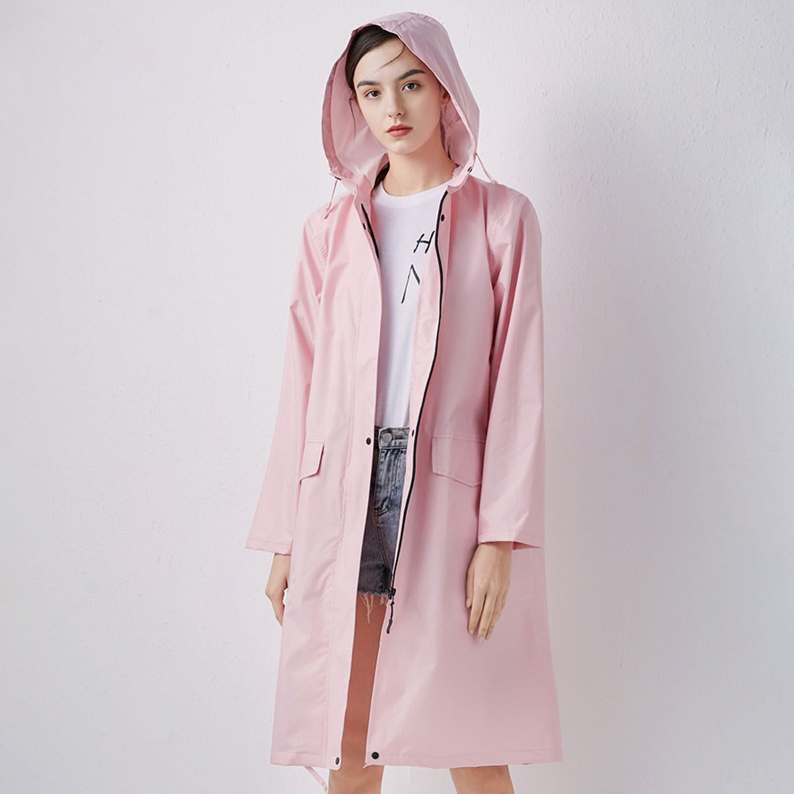 Benferry Solid Color Raincoat Waterproof 210D Polyester Cloth Unisex Rain Jacket for Outdoor