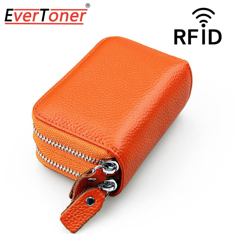 EverToner Genuine Leather Women RFID Credit Card Holder Wallet Cowhide Leather Cardholder Men Card Purses With Zipper Coin Pocket