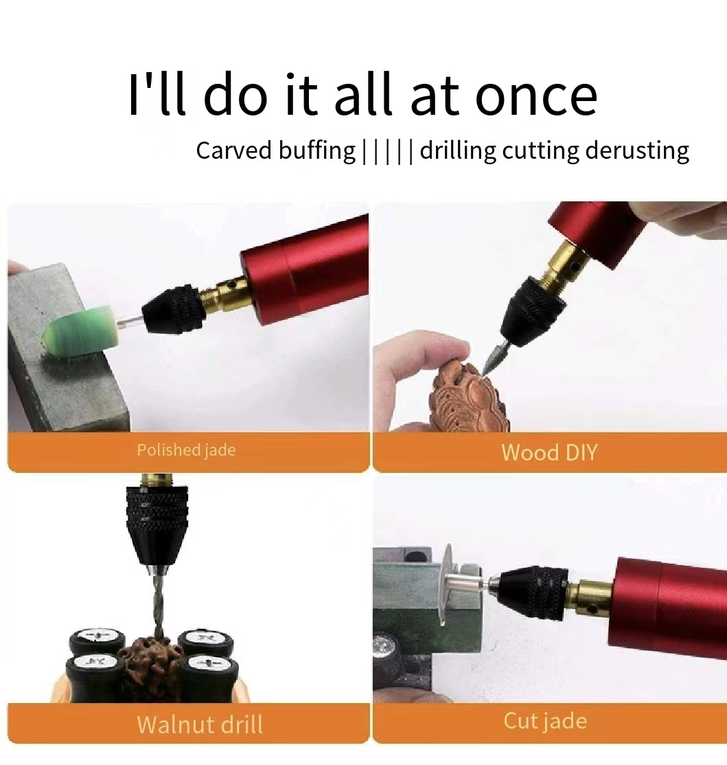 ((Ready Stock) Red Electric Grinder Grinding Polishing Mini Small Hand Drill USB Engraving Pen