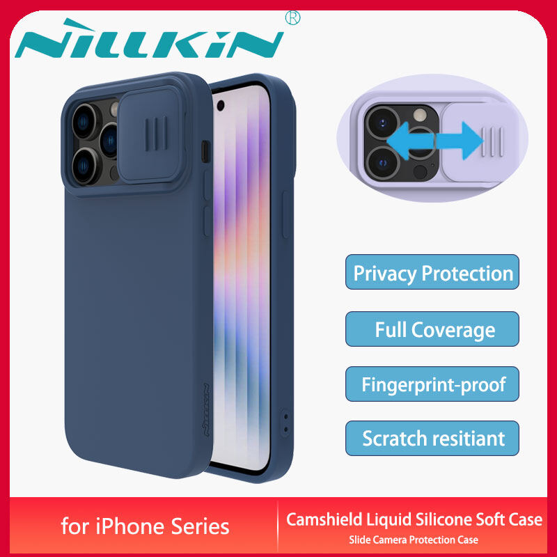 Nillkin for Apple iPhone 12 13 14 Pro Max Case Camshield Silky Slide Camera Protection Back Cover Liquid Silicone Soft Casing
