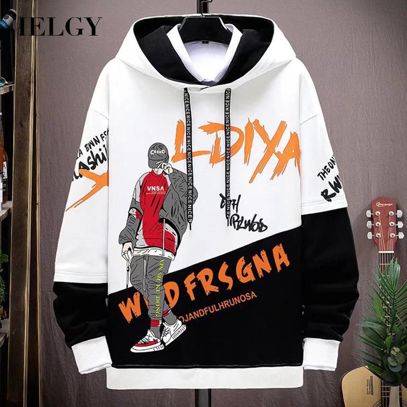 IELGY 【M-5XL】Hooded Hoodie Men's Hip Hop Print Pullover Top