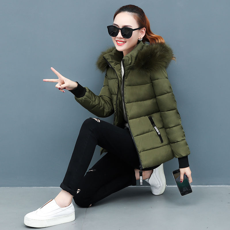 Winter Coat for Women Short Hooded Down Cotton-padded Jacket Women's Slim Thick Fur Collar Cotton-padded Clothes Tide