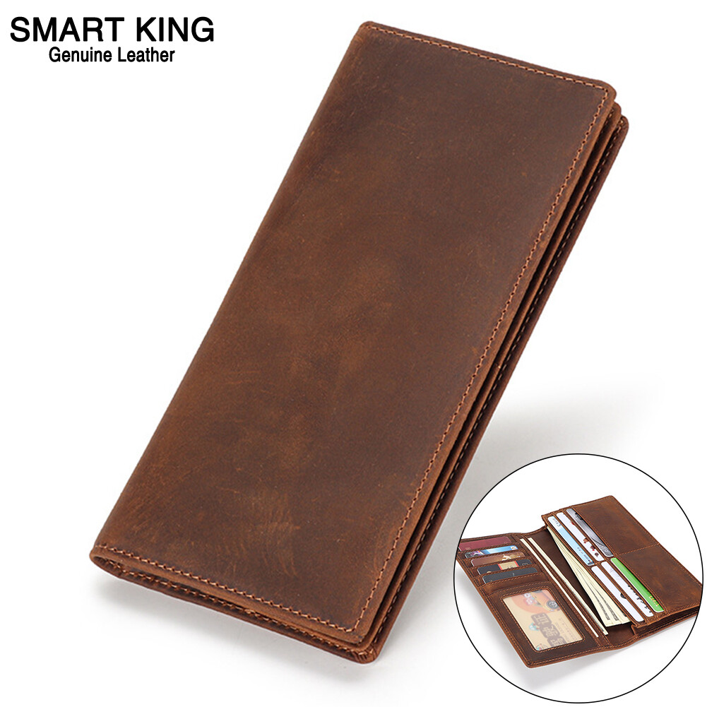 Smart King New For Men Genuine Cow Leather Long Wallet Purse Retro