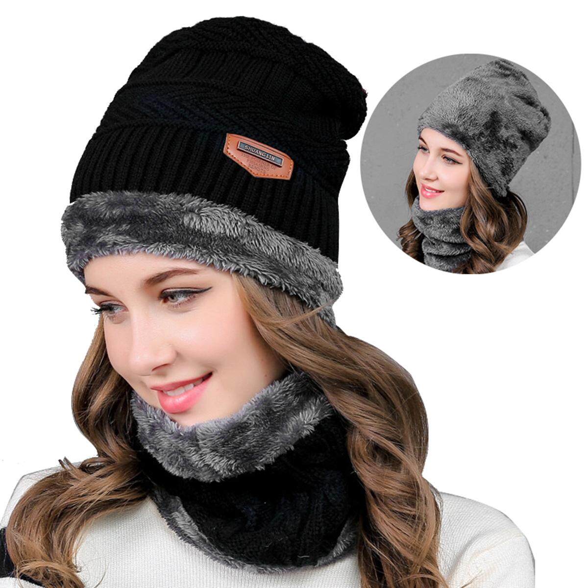 Winter Mens Baggy Warm Wool Fleece Ski Cap Hat Scarf Neckerchief Set #@